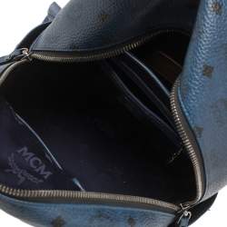 Pre Owned MCM Blue Visetos Coated Canvas and Leather Small Studs Stark Backpack
