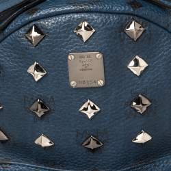 Pre Owned MCM Blue Visetos Coated Canvas and Leather Small Studs Stark Backpack