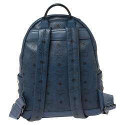 Pre Owned MCM Blue Visetos Coated Canvas and Leather Small Studs Stark Backpack