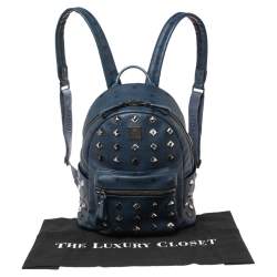 Pre Owned MCM Blue Visetos Coated Canvas and Leather Small Studs Stark Backpack