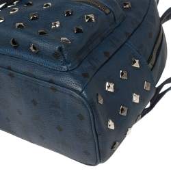 Pre Owned MCM Blue Visetos Coated Canvas and Leather Small Studs Stark Backpack
