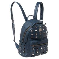 Pre Owned MCM Blue Visetos Coated Canvas and Leather Small Studs Stark Backpack