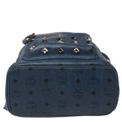 Pre Owned MCM Blue Visetos Coated Canvas and Leather Small Studs Stark Backpack