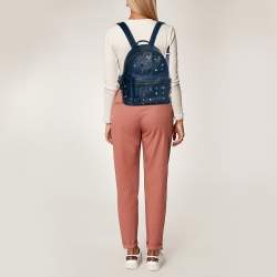 Pre Owned MCM Blue Visetos Coated Canvas and Leather Small Studs Stark Backpack