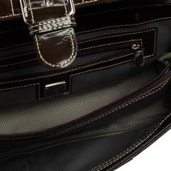 Pre Owned MCM Brown Patent Leather Buckle Detail Flap Shoulder Bag