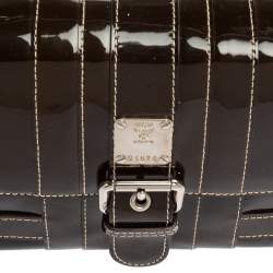 Pre Owned MCM Brown Patent Leather Buckle Detail Flap Shoulder Bag