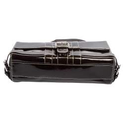 Pre Owned MCM Brown Patent Leather Buckle Detail Flap Shoulder Bag