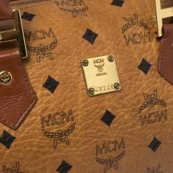 MCM Cognac Visetos Coated Canvas Small Heritage Boston Bag