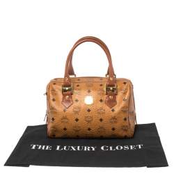 MCM Cognac Visetos Coated Canvas Small Heritage Boston Bag