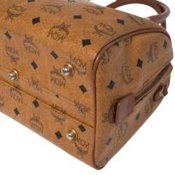 MCM Cognac Visetos Coated Canvas Small Heritage Boston Bag