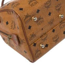 MCM Cognac Visetos Coated Canvas Small Heritage Boston Bag