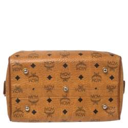 MCM Cognac Visetos Coated Canvas Small Heritage Boston Bag