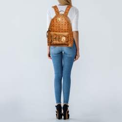 Pre Owned MCM Cognac Visetos Coated Canvas and Leather Trilogie Studded Stark Backpack