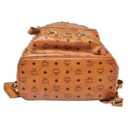 Pre Owned MCM Cognac Visetos Coated Canvas and Leather Trilogie Studded Stark Backpack