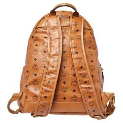 Pre Owned MCM Cognac Visetos Coated Canvas and Leather Trilogie Studded Stark Backpack