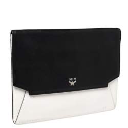 MCM Black/White Leather Envelope Clutch