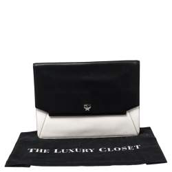 MCM Black/White Leather Envelope Clutch