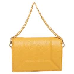 Pre Owned MCM Yellow Leather Flap Chain Crossbody Bag