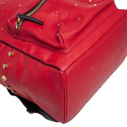 Pre Owned MCM Red Coated Canvas and Leather Stud Embellished Stark Backpack