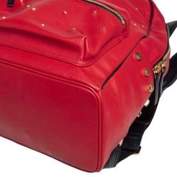 Pre Owned MCM Red Coated Canvas and Leather Stud Embellished Stark Backpack