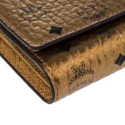 Pre Owned MCM Metallic Bronze Visetos Coated Canvas Trifold Compact Wallet