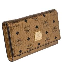 Pre Owned MCM Metallic Bronze Visetos Coated Canvas Trifold Compact Wallet