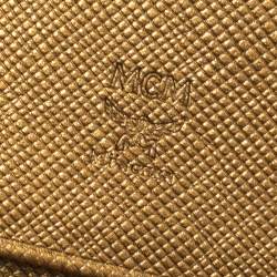 Pre Owned MCM Metallic Bronze Visetos Coated Canvas Trifold Compact Wallet