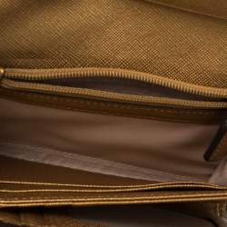 Pre Owned MCM Metallic Bronze Visetos Coated Canvas Trifold Compact Wallet