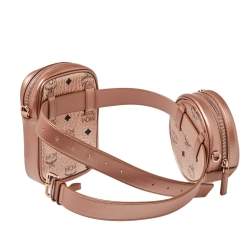 MCM Metallic Rose Gold Visetos Coated Canvas and Leather Double Belt Bag 