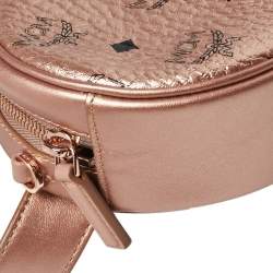 MCM Metallic Rose Gold Visetos Coated Canvas and Leather Double Belt Bag 