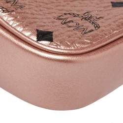 MCM Metallic Rose Gold Visetos Coated Canvas and Leather Double Belt Bag 