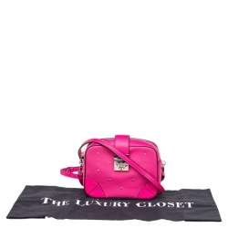 Pre Owned MCM Pink Leather Embellished Camera Bag