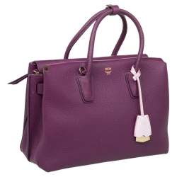 Pre Owned MCM Purple Leather Medium Milla Tote