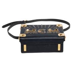 Pre Owned MCM Black Leather Studded Embellished Berlin Box Bag
