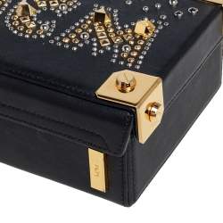 Pre Owned MCM Black Leather Studded Embellished Berlin Box Bag