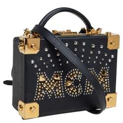 MCM Black Leather Studded Embellished Berlin Box Bag