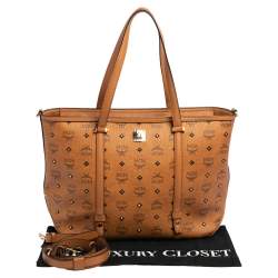 Pre Owned MCM Cognac Visetos Coated Canvas and Leather Shopper Tote