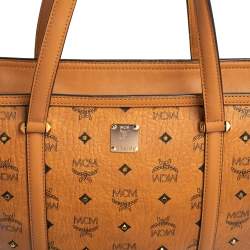 Pre Owned MCM Cognac Visetos Coated Canvas and Leather Shopper Tote