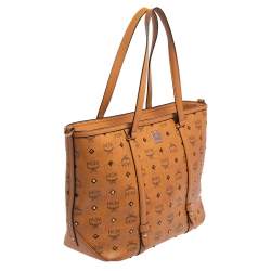 Pre Owned MCM Cognac Visetos Coated Canvas and Leather Shopper Tote