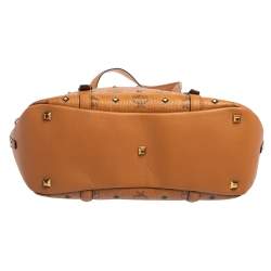 Pre Owned MCM Cognac Visetos Coated Canvas and Leather Shopper Tote