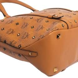 Pre Owned MCM Cognac Visetos Coated Canvas and Leather Shopper Tote