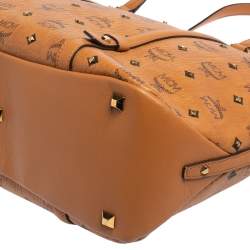 Pre Owned MCM Cognac Visetos Coated Canvas and Leather Shopper Tote
