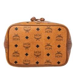 Pre Owned MCM Cognac Visetos Coated Canvas Heritage Drawstring Bucket Bag