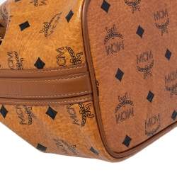 Pre Owned MCM Cognac Visetos Coated Canvas Heritage Drawstring Bucket Bag