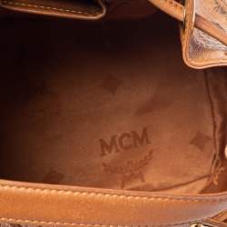 Pre Owned MCM Cognac Visetos Coated Canvas Heritage Drawstring Bucket Bag