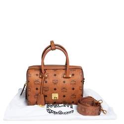 MCM Cognac Visetos Coated Canvas Small Essential Boston Bag