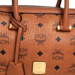 MCM Cognac Visetos Coated Canvas Small Essential Boston Bag