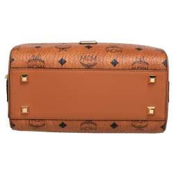 MCM Cognac Visetos Coated Canvas Small Essential Boston Bag