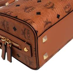 MCM Cognac Visetos Coated Canvas Small Essential Boston Bag