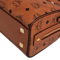 MCM Cognac Visetos Coated Canvas Small Essential Boston Bag